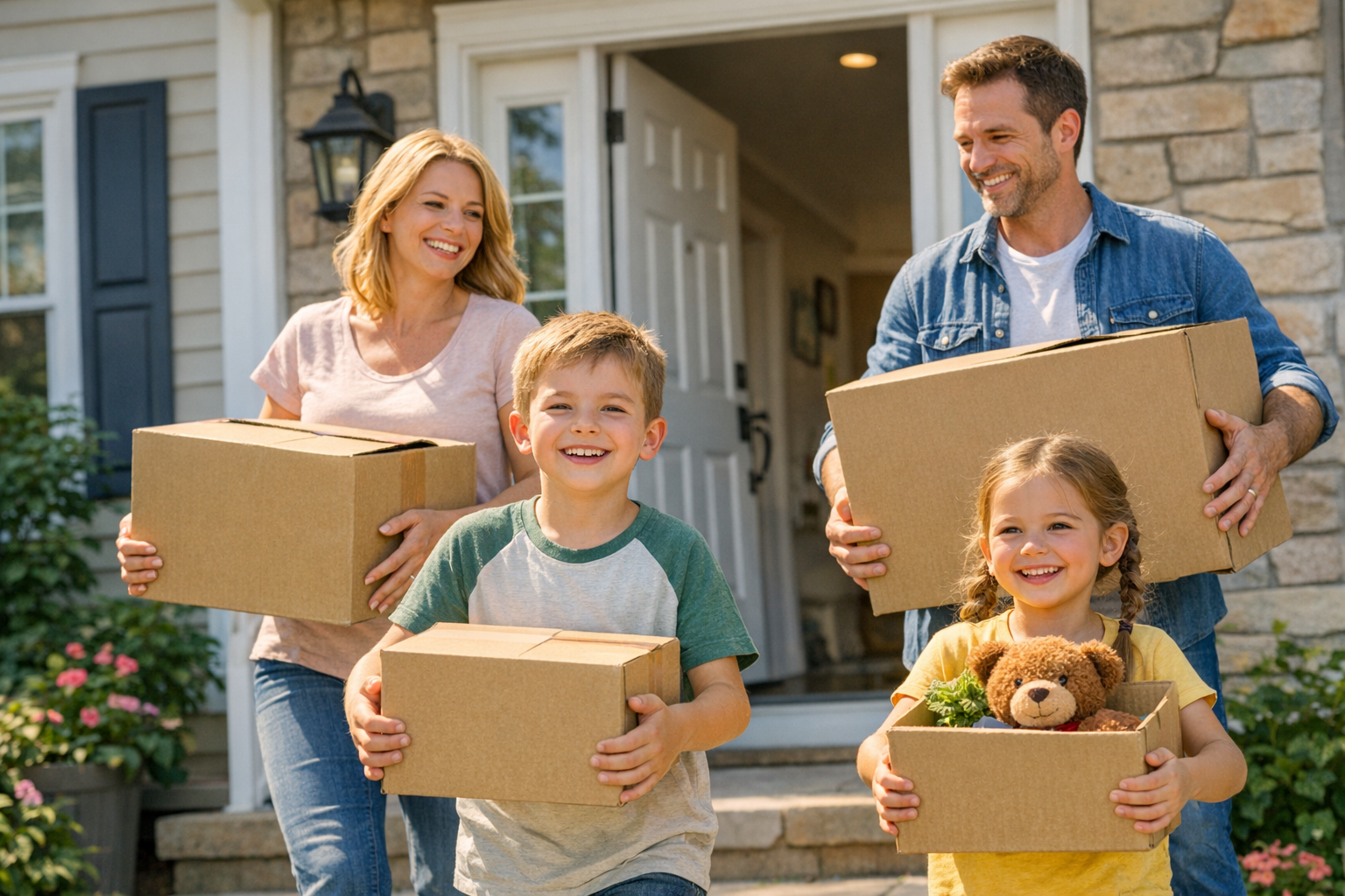 Happy family moving to their new home